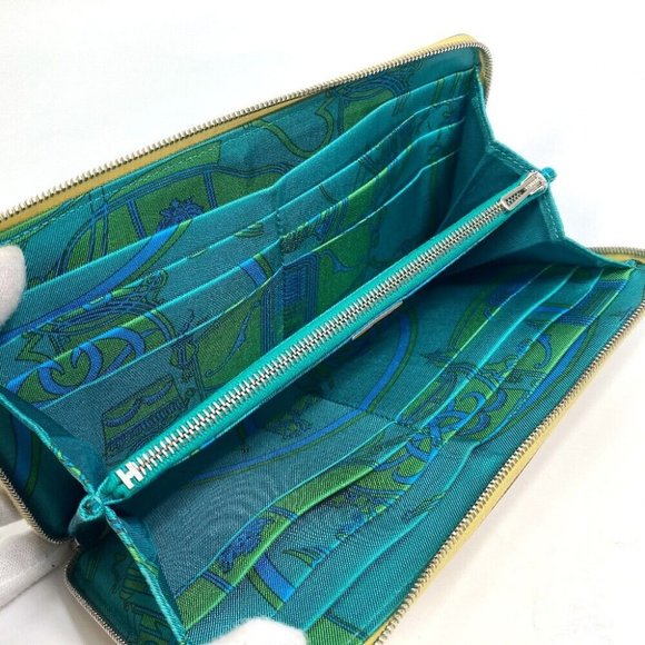 Authentic HERMES Azap Long Silk-In Zip Around Long Wallet Leather yellow/Green - Picture 13 of 15